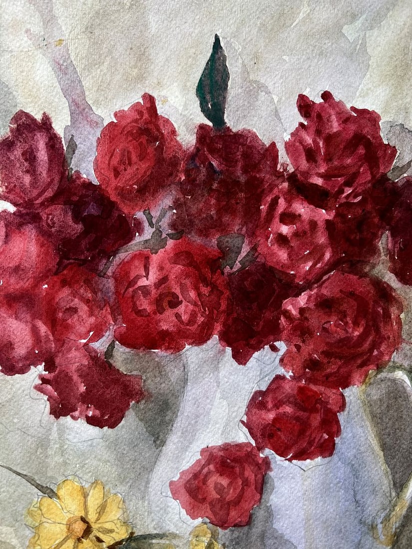 Watercolor painting Bouquet of red and yellow V. Mishurovsky - 2