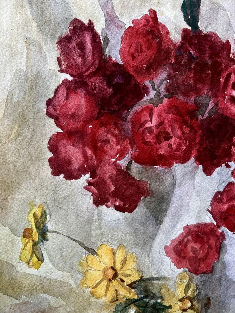 Watercolor painting Bouquet of red and yellow V. Mishurovsky - 3