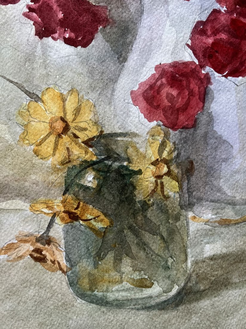 Watercolor painting Bouquet of red and yellow V. Mishurovsky - 6