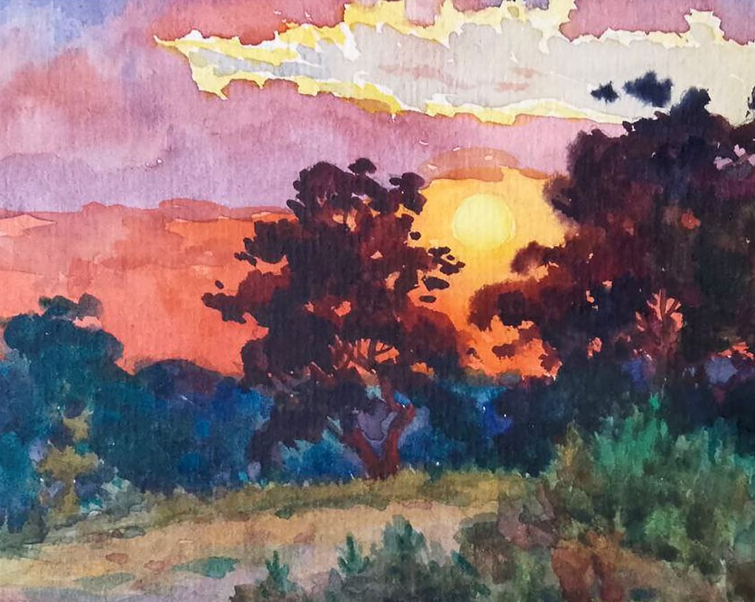 Watercolor painting Watching the sunset Vitaly Duhnevich - 2