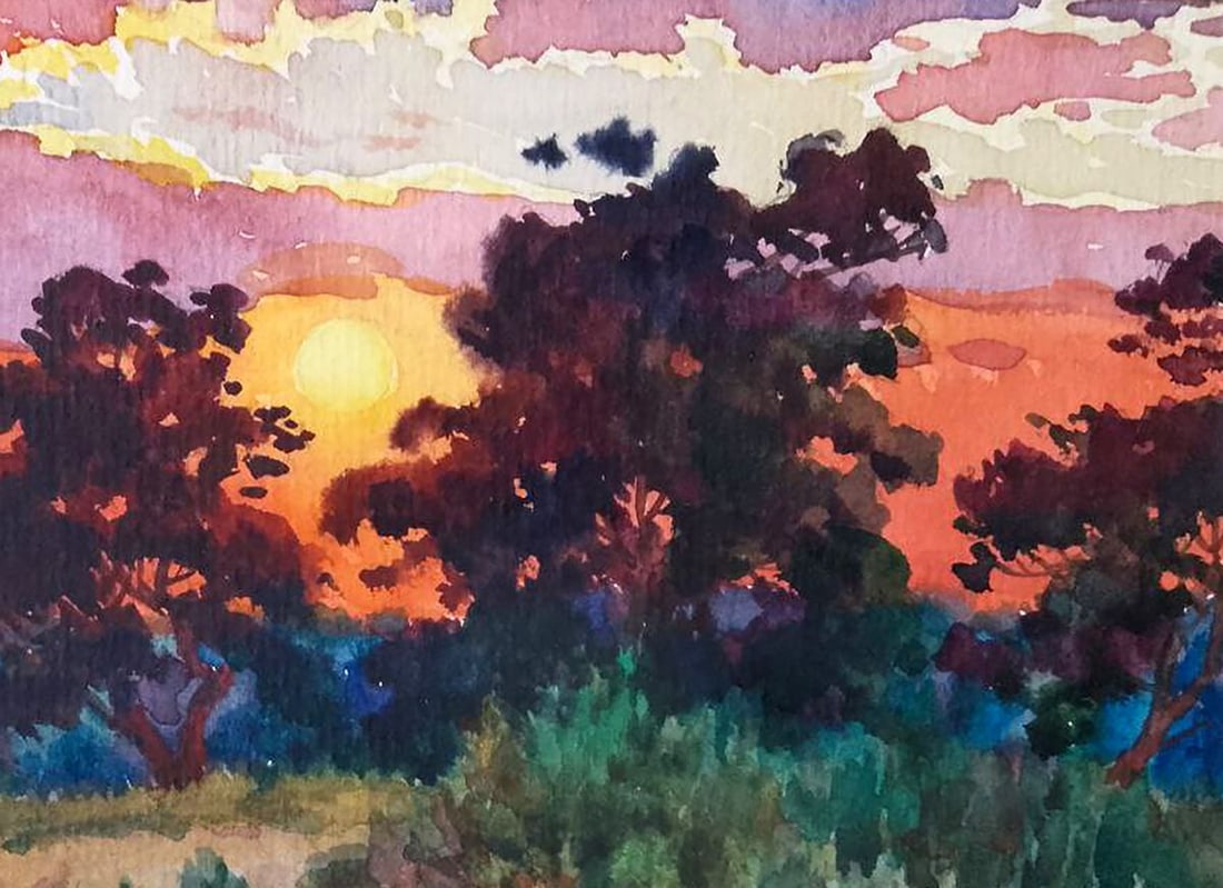 Watercolor painting Watching the sunset Vitaly Duhnevich - 3