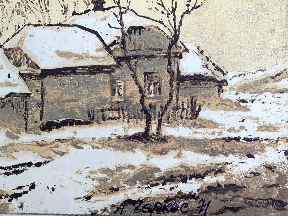 Watercolor painting Winter houses A. G. Cherkas - 5