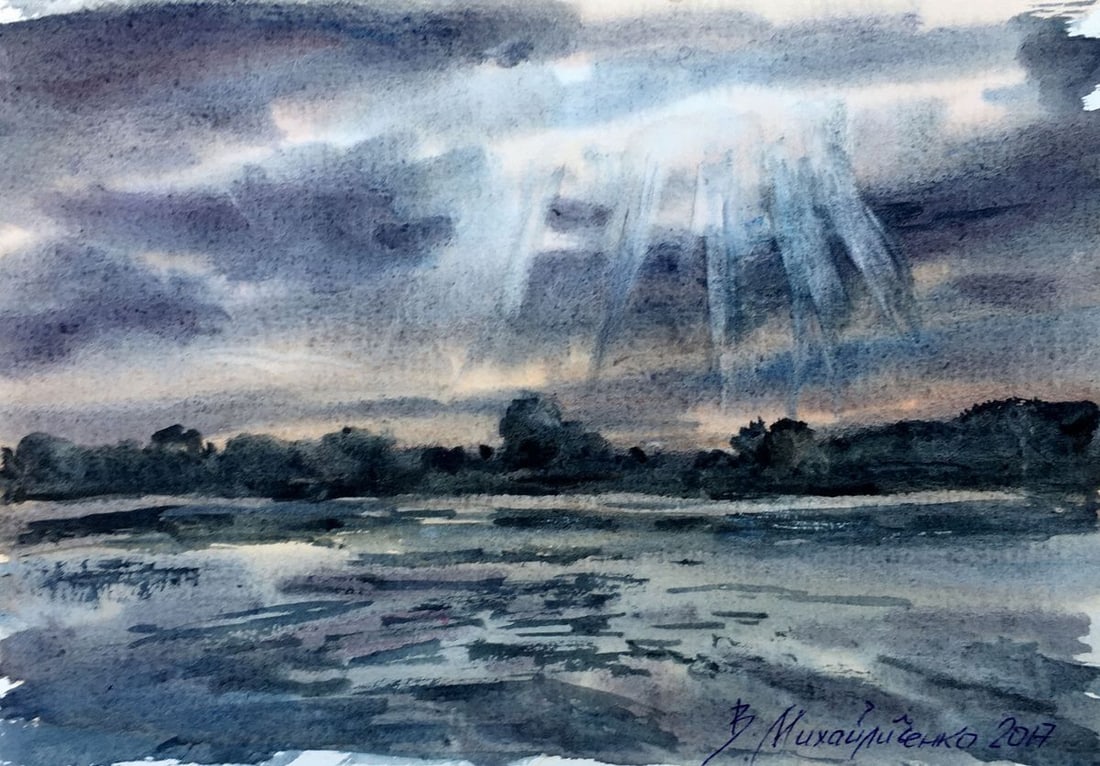 Watercolor painting Clearance through the clouds Viktor Mikhailichenko (1 of 7)