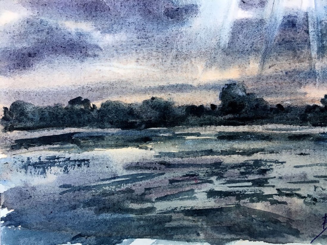 Watercolor painting Clearance through the clouds Viktor Mikhailichenko - 3