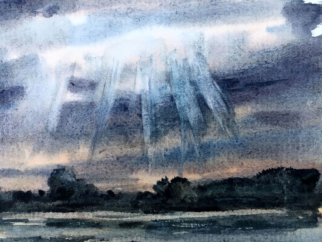Watercolor painting Clearance through the clouds Viktor Mikhailichenko - 4