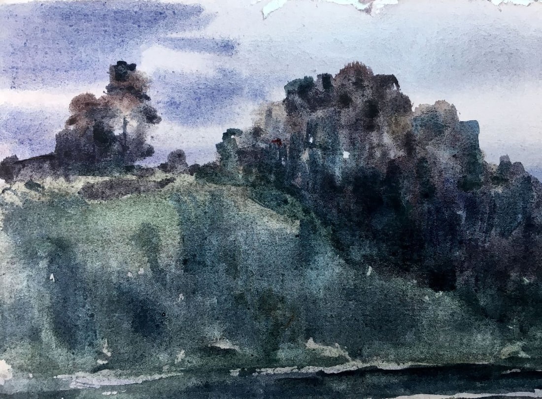 Watercolor painting Twilight by the river Viktor Mikhailichenko - 2