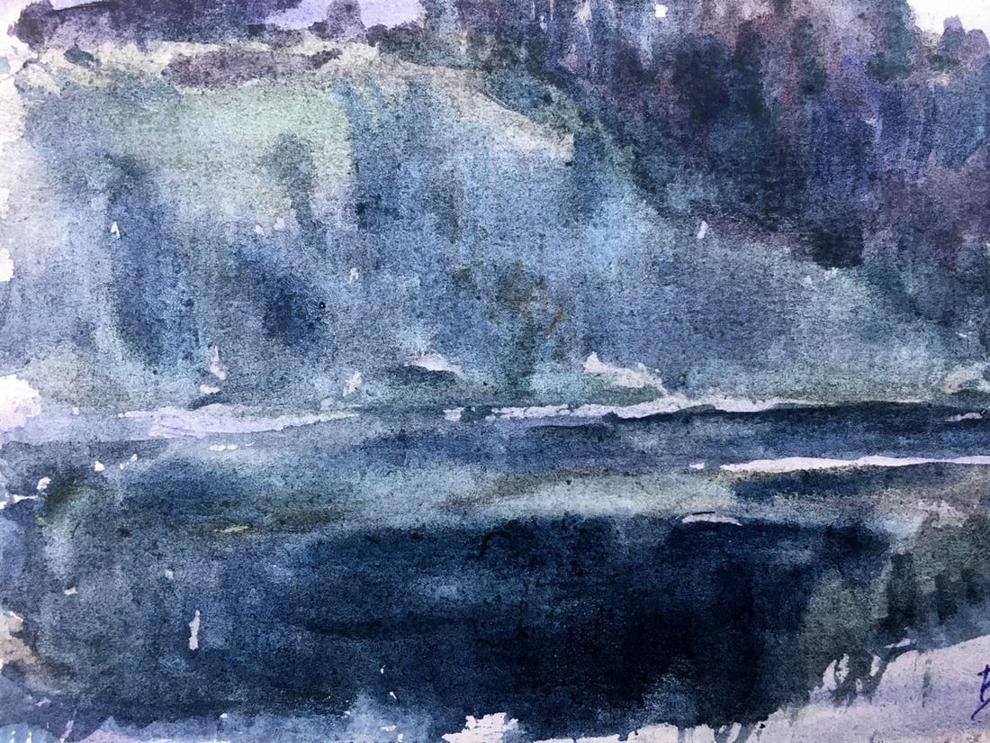Watercolor painting Twilight by the river Viktor Mikhailichenko - 3
