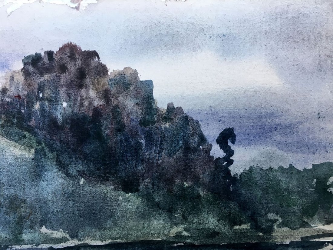 Watercolor painting Twilight by the river Viktor Mikhailichenko - 4
