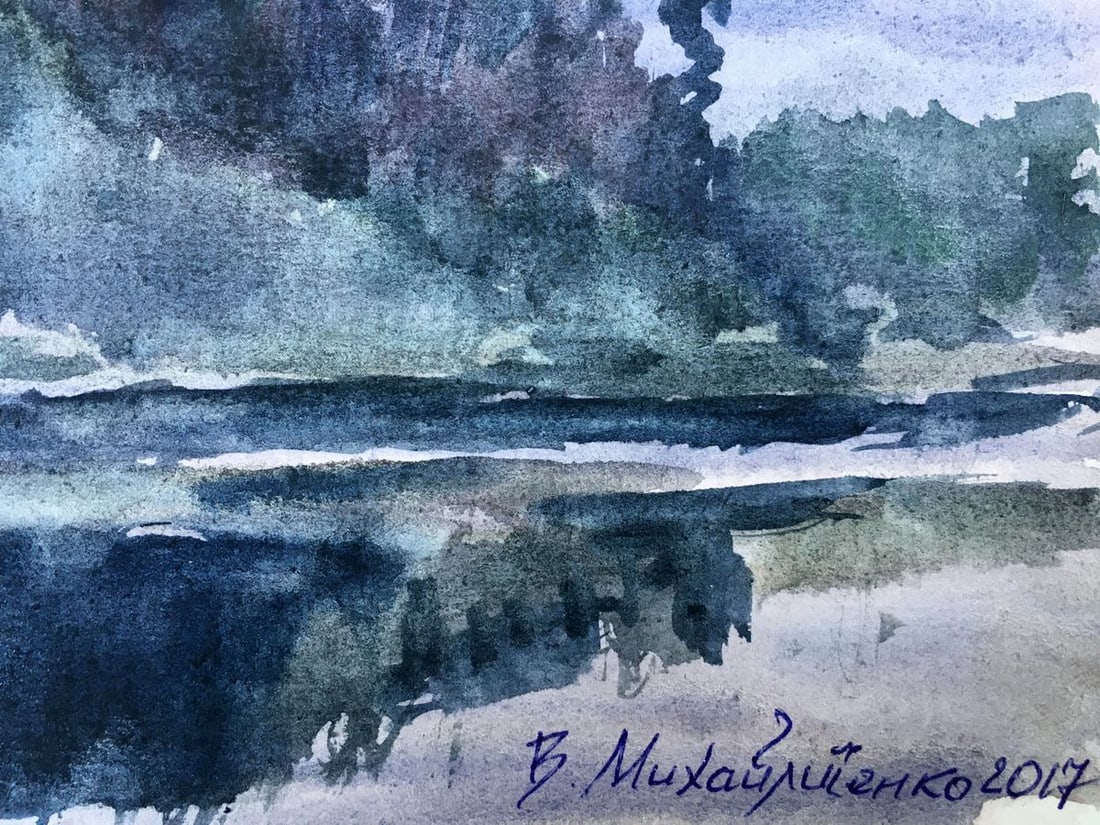 Watercolor painting Twilight by the river Viktor Mikhailichenko - 5