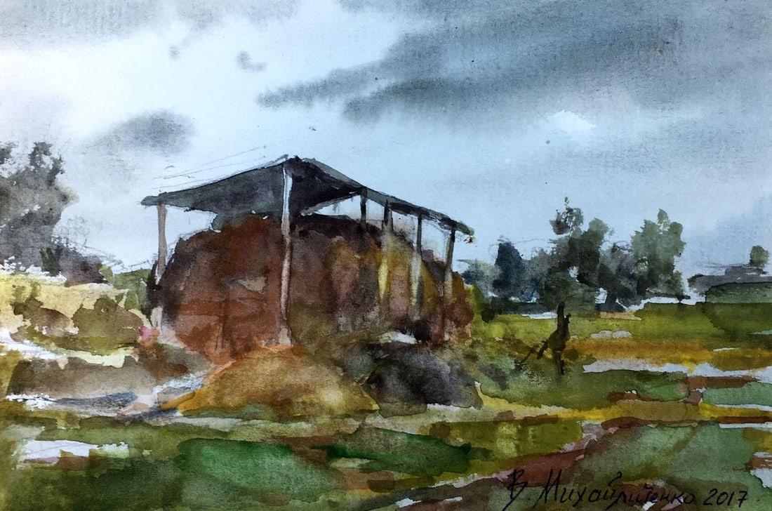 Watercolor painting A stack of hay Viktor Mikhailichenko (1 of 7)