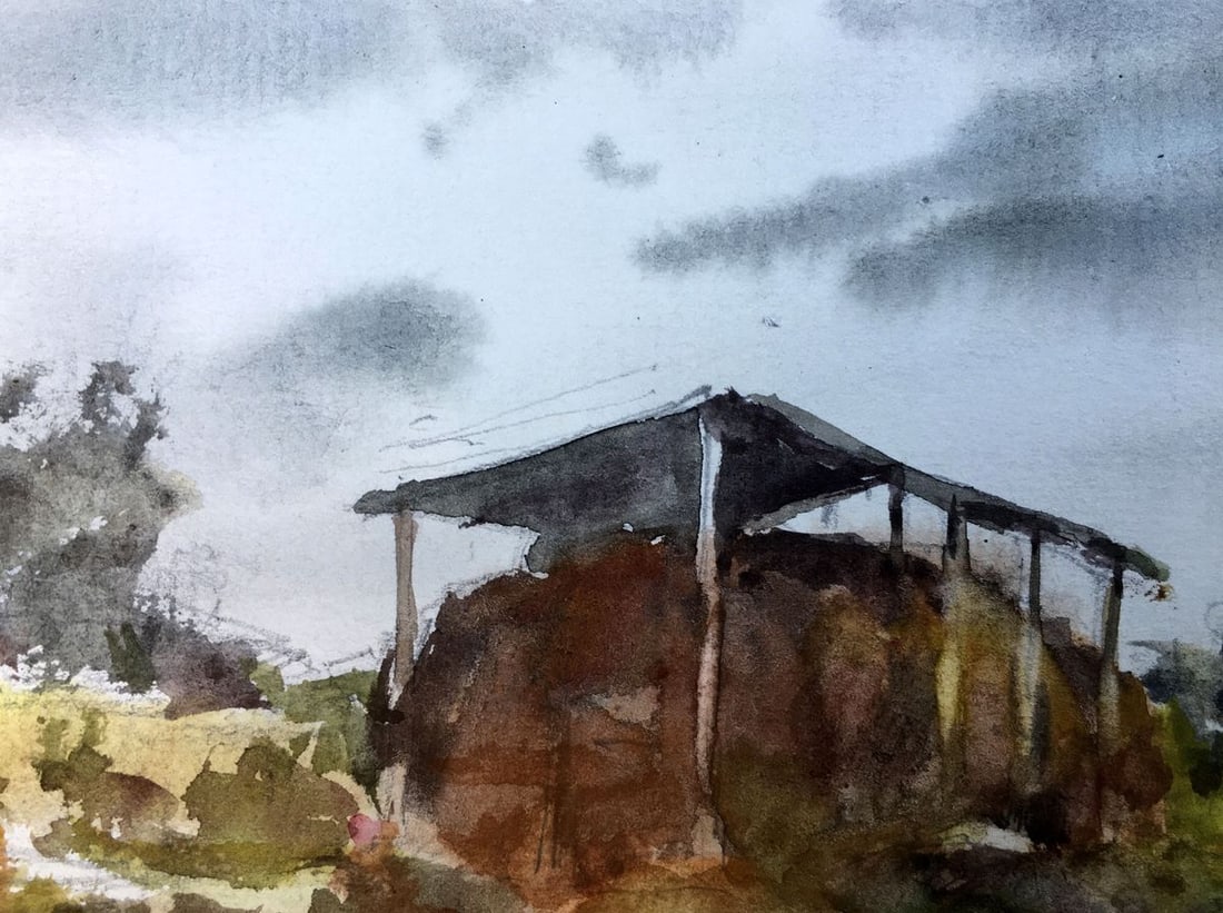 Watercolor painting A stack of hay Viktor Mikhailichenko - 2
