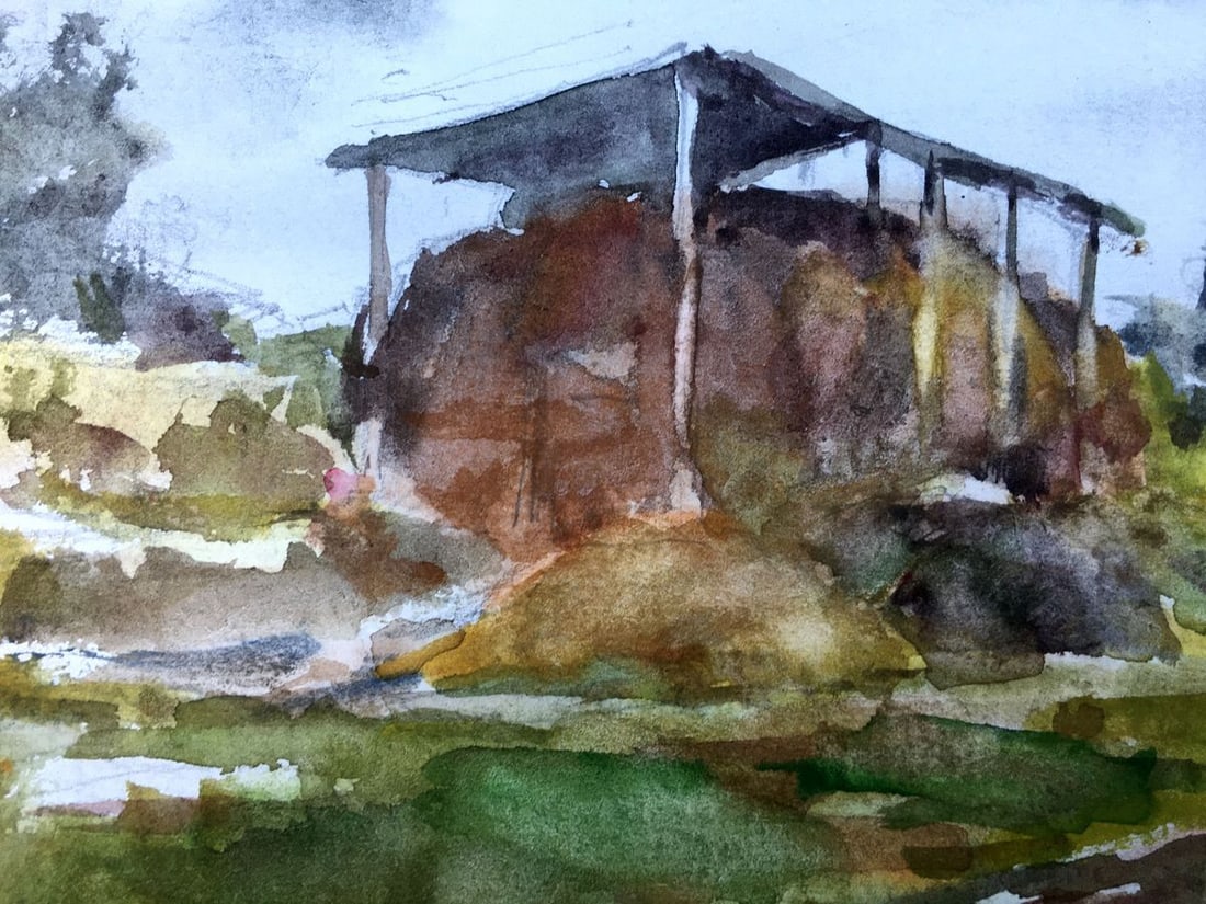 Watercolor painting A stack of hay Viktor Mikhailichenko - 3