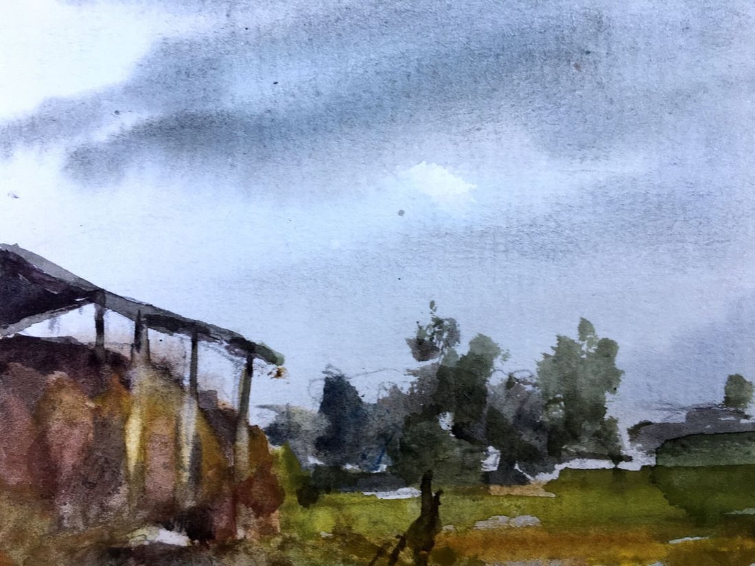 Watercolor painting A stack of hay Viktor Mikhailichenko - 4
