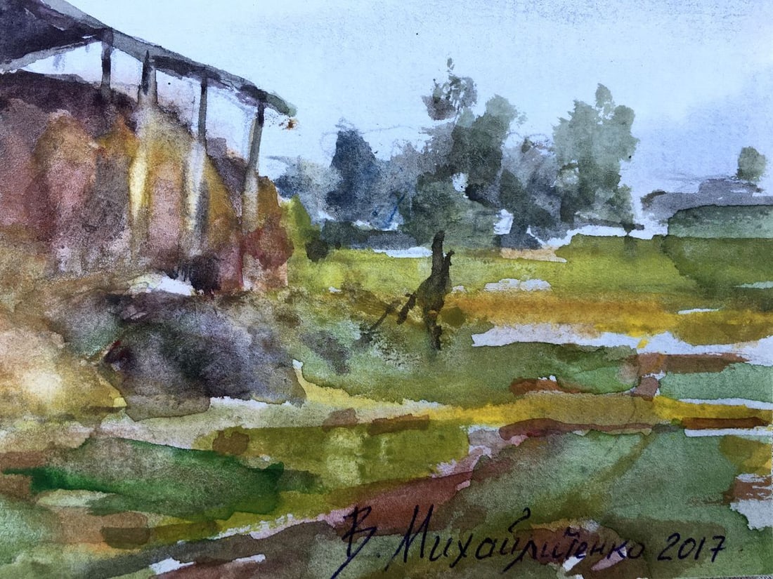 Watercolor painting A stack of hay Viktor Mikhailichenko - 5