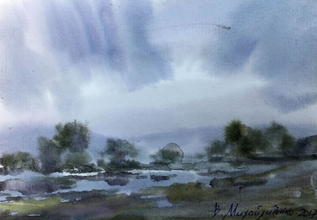 Watercolor painting After the rain Viktor Mikhailichenko: Title: Watercolor painting After the rain Viktor Mikhailichenko Description: No1348 *** ABOUT THIS PAINTING *** * TITLE: "After the rain" * ARTISTS: Viktor Mikhailichenko * SIZE: 14.5x20