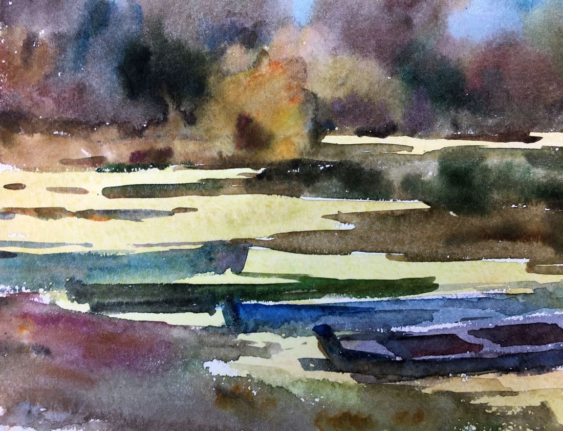 Watercolor painting Boats on the shore Viktor Mikhailichenko - 3