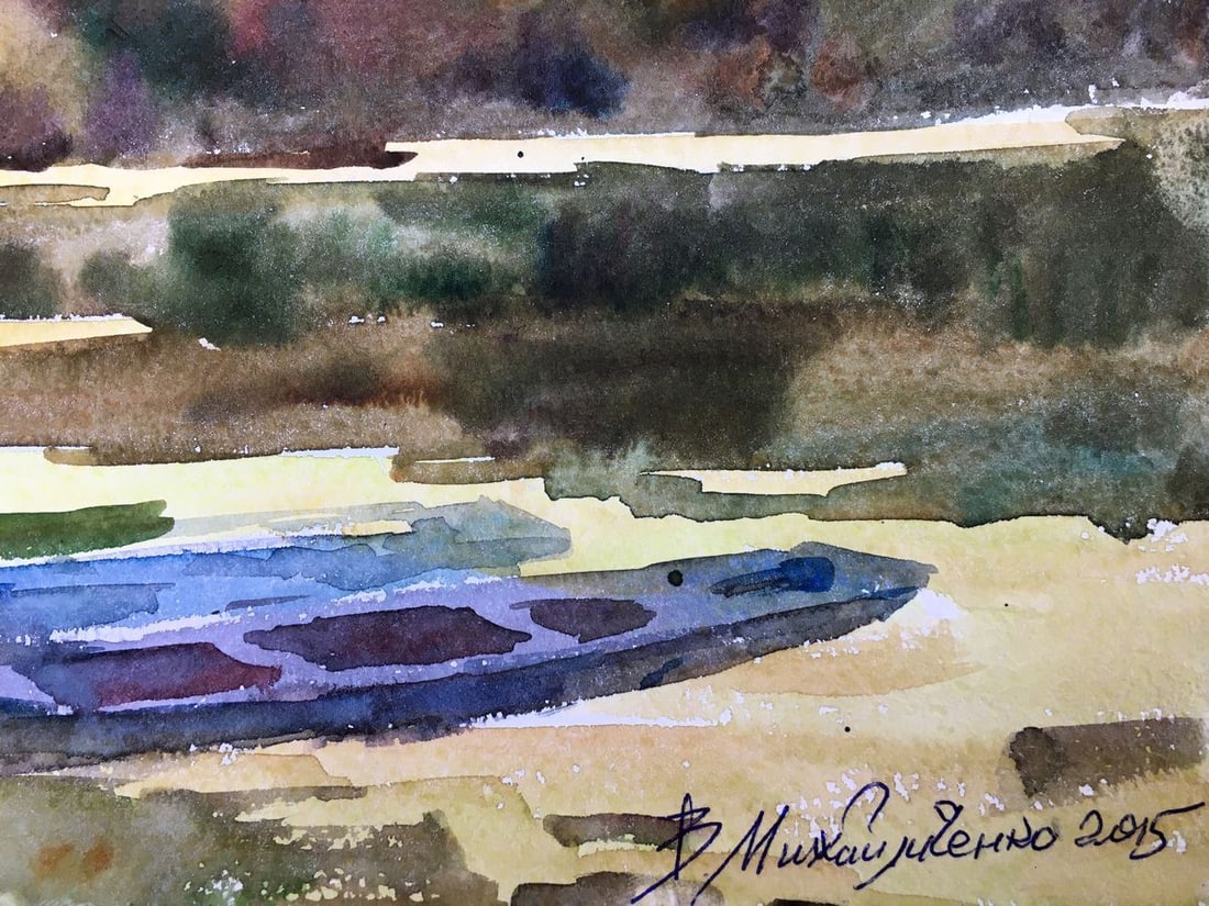 Watercolor painting Boats on the shore Viktor Mikhailichenko - 6