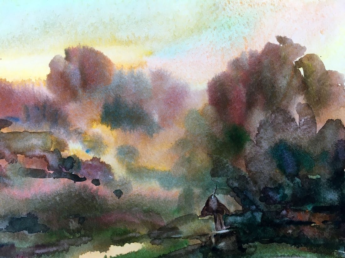 Watercolor painting Rural landscape Viktor Mikhailichenko - 4