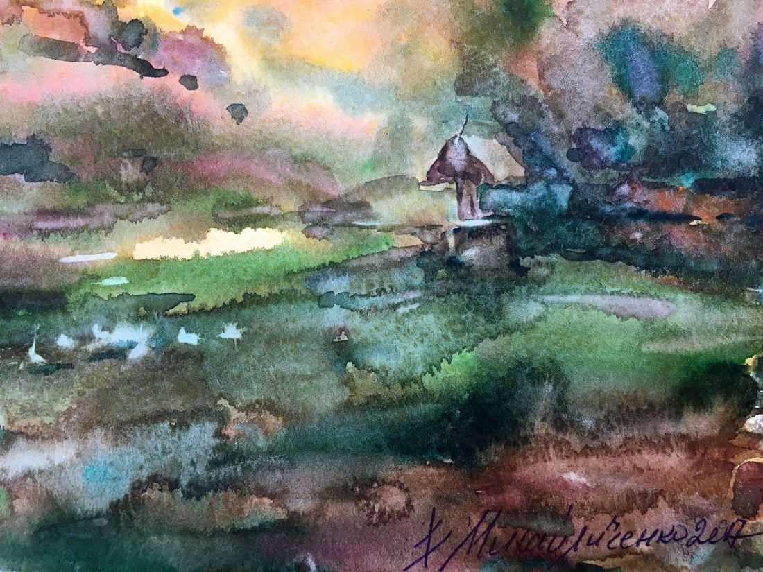 Watercolor painting Rural landscape Viktor Mikhailichenko - 5