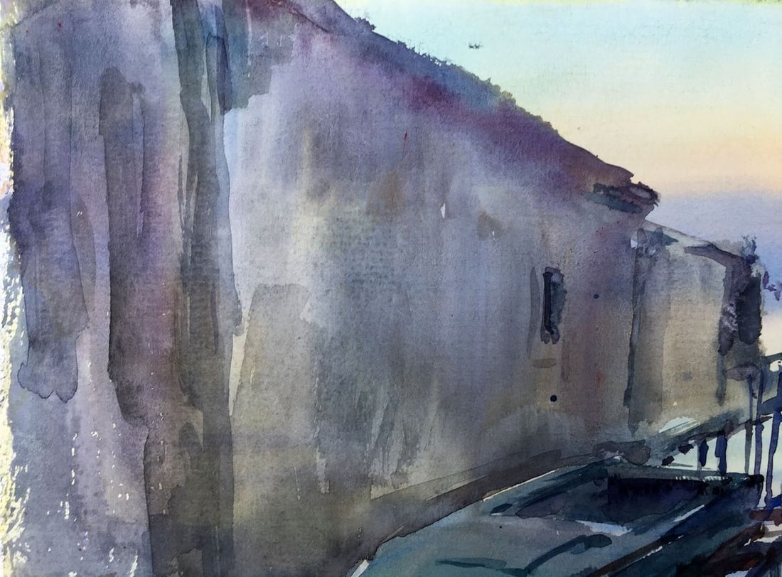 Watercolor painting House by the river Viktor Mikhailichenko - 2