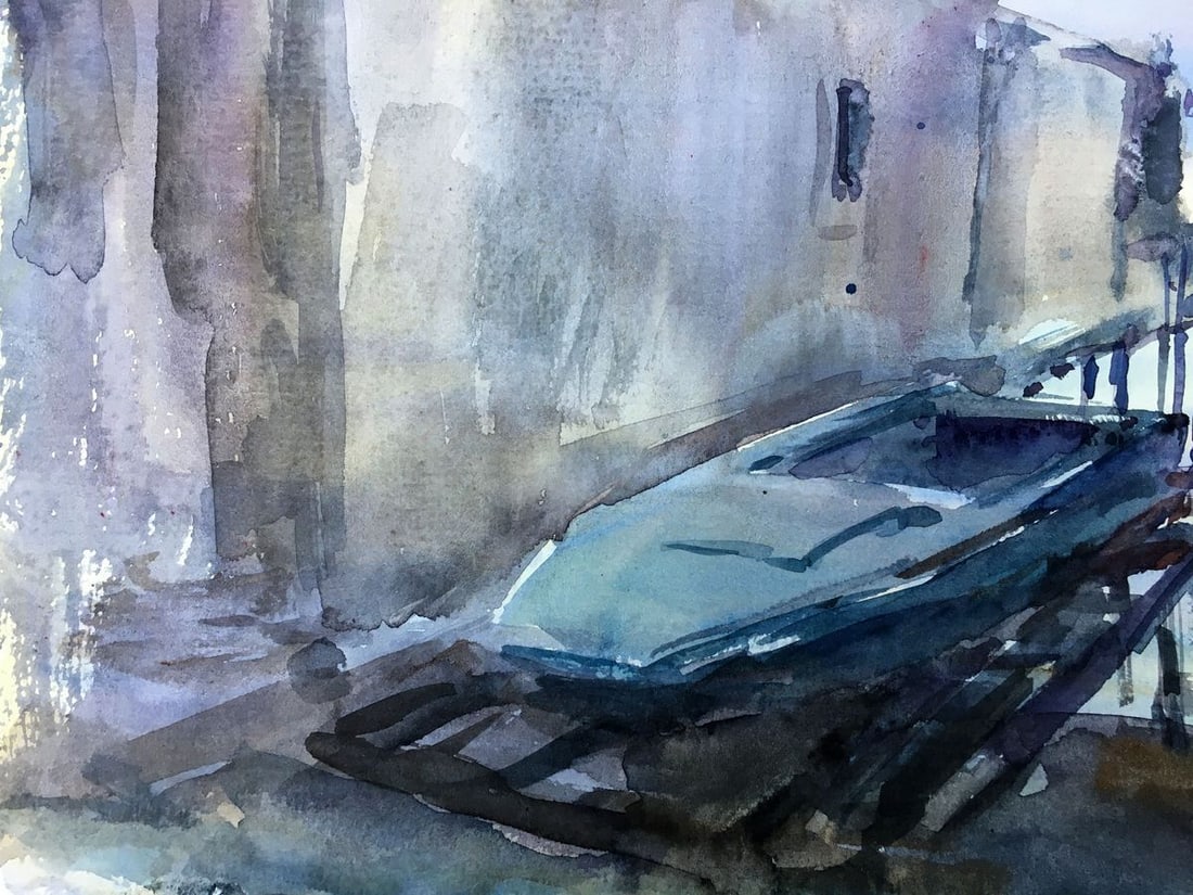 Watercolor painting House by the river Viktor Mikhailichenko - 3