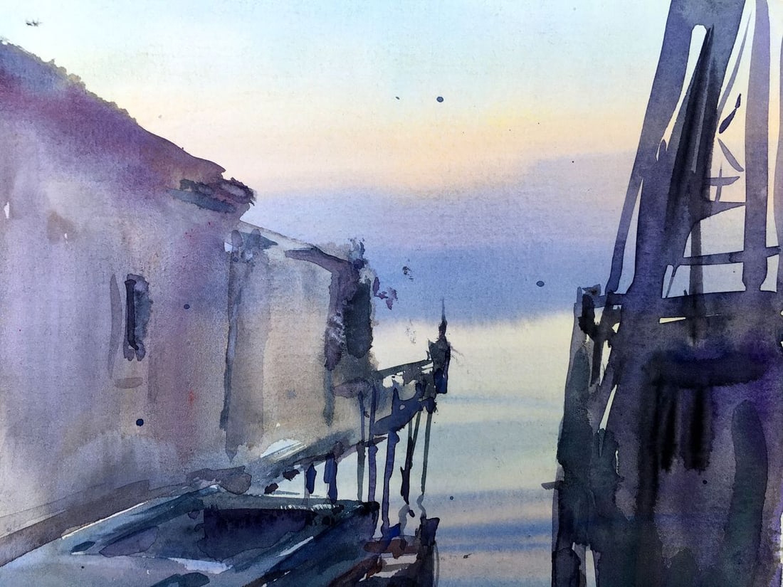 Watercolor painting House by the river Viktor Mikhailichenko - 4