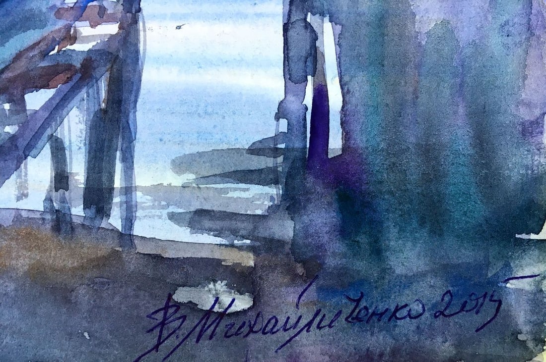 Watercolor painting House by the river Viktor Mikhailichenko - 6