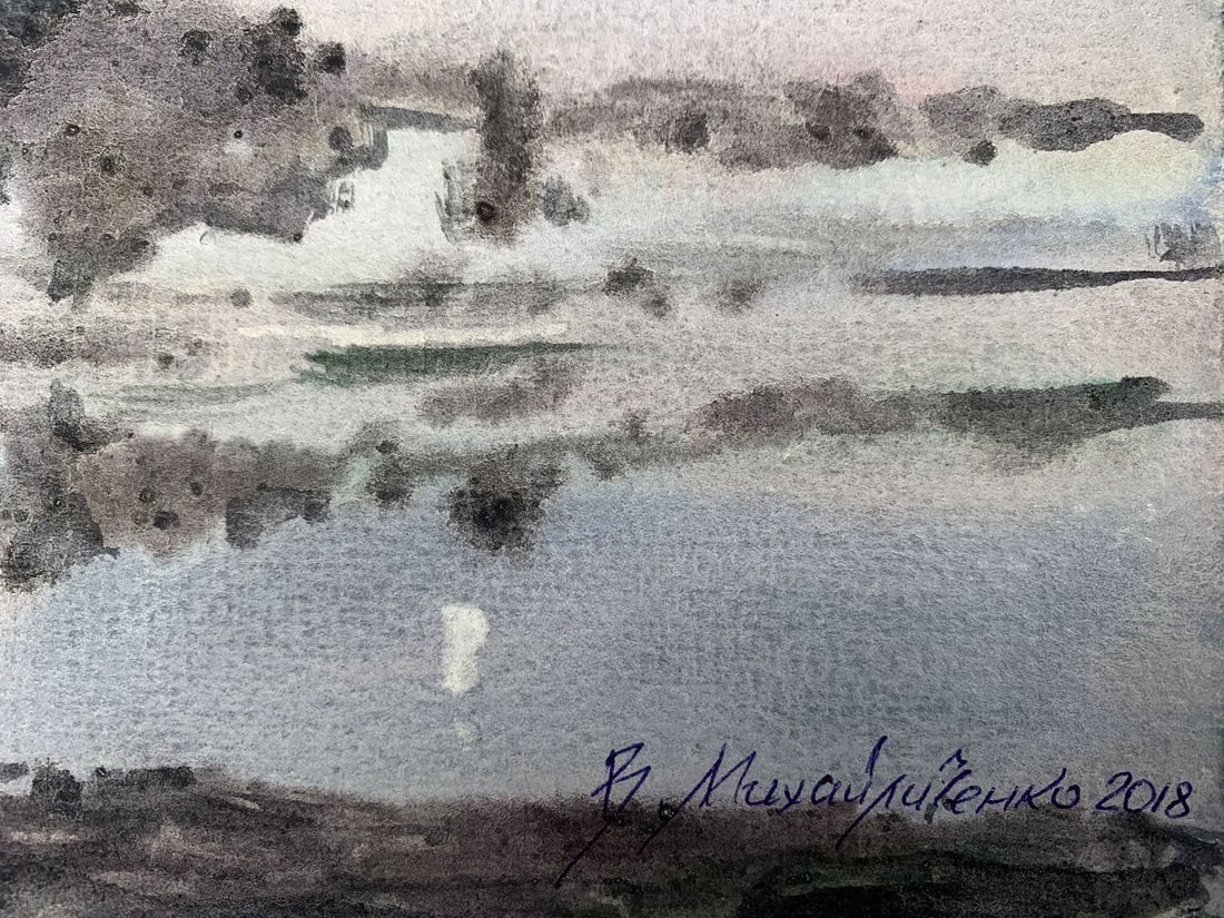 Watercolor painting The fog has risen Viktor Mikhailichenko - 5