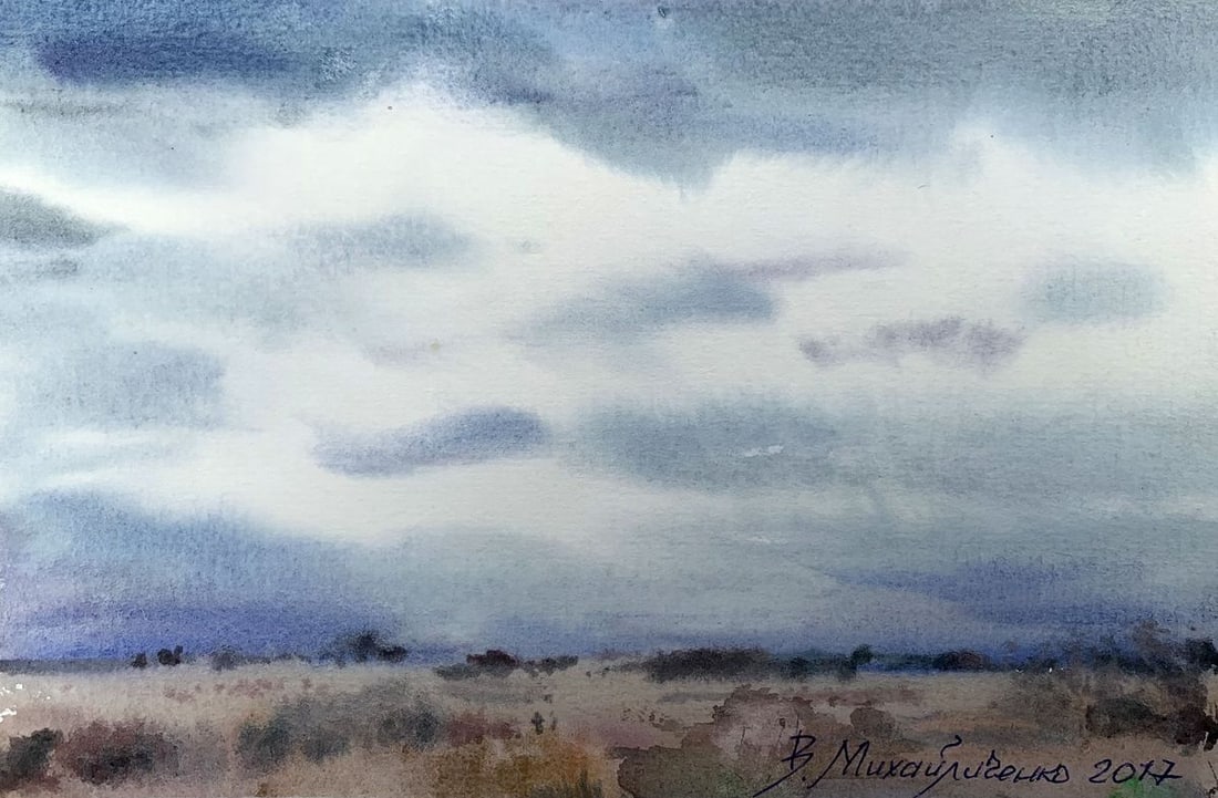 Watercolor painting In field Viktor Mikhailichenko: Title: Watercolor painting In field Viktor Mikhailichenko Description: No1363 *** ABOUT THIS PAINTING *** * TITLE: "In field" * ARTISTS: Viktor Mikhailichenko * SIZE: 14x21 cm/'5.51x8.26 inches' * MED