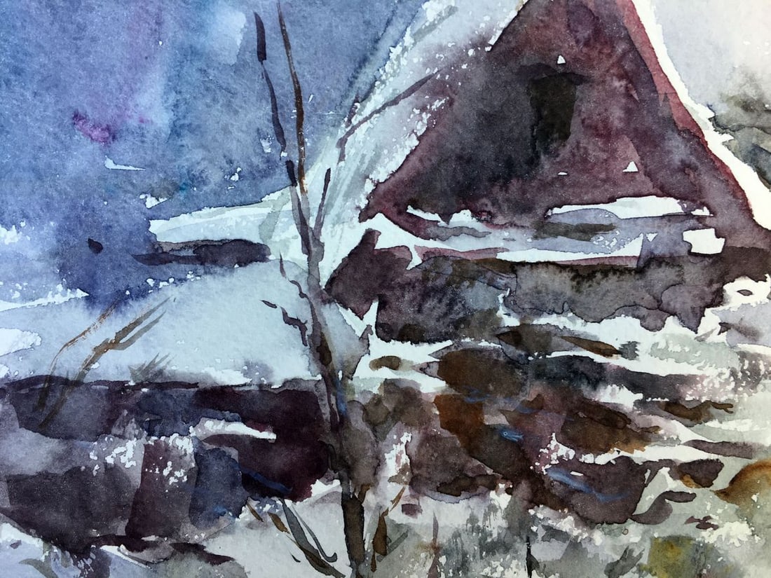 Watercolor painting With first snow Viktor Mikhailichenko - 2