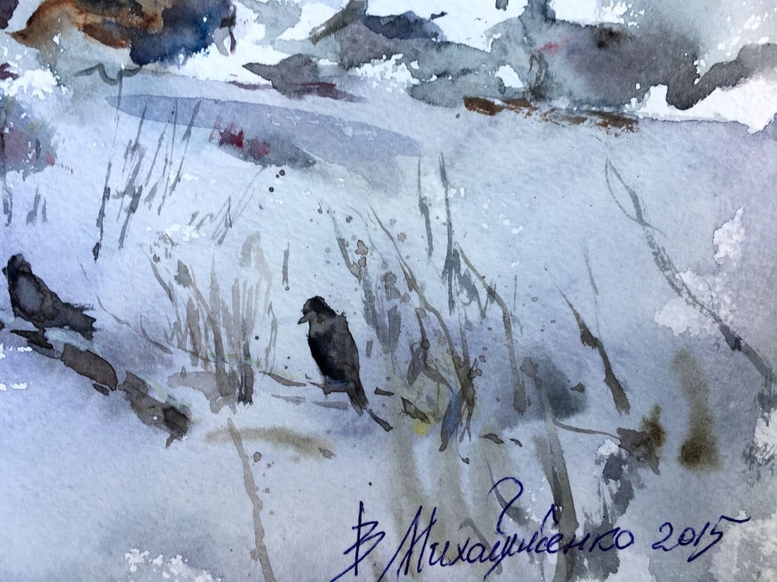 Watercolor painting With first snow Viktor Mikhailichenko - 5