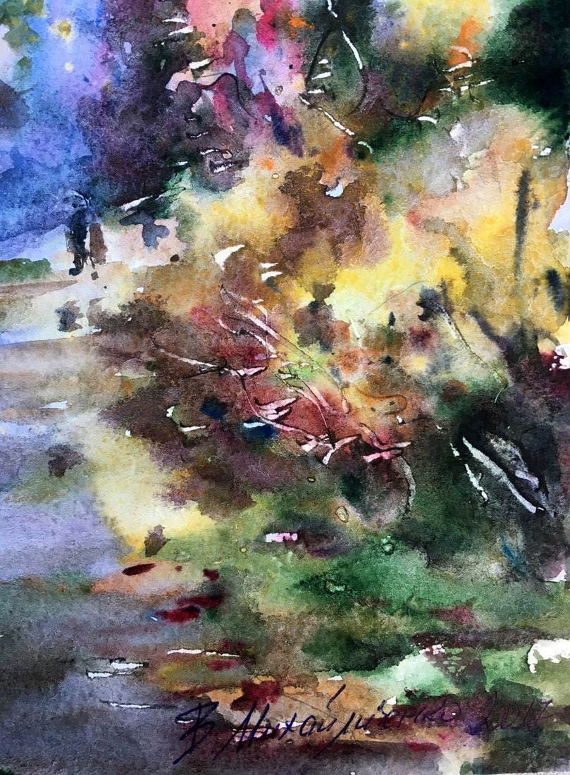 Watercolor painting With first snow Viktor Mikhailichenko - 5