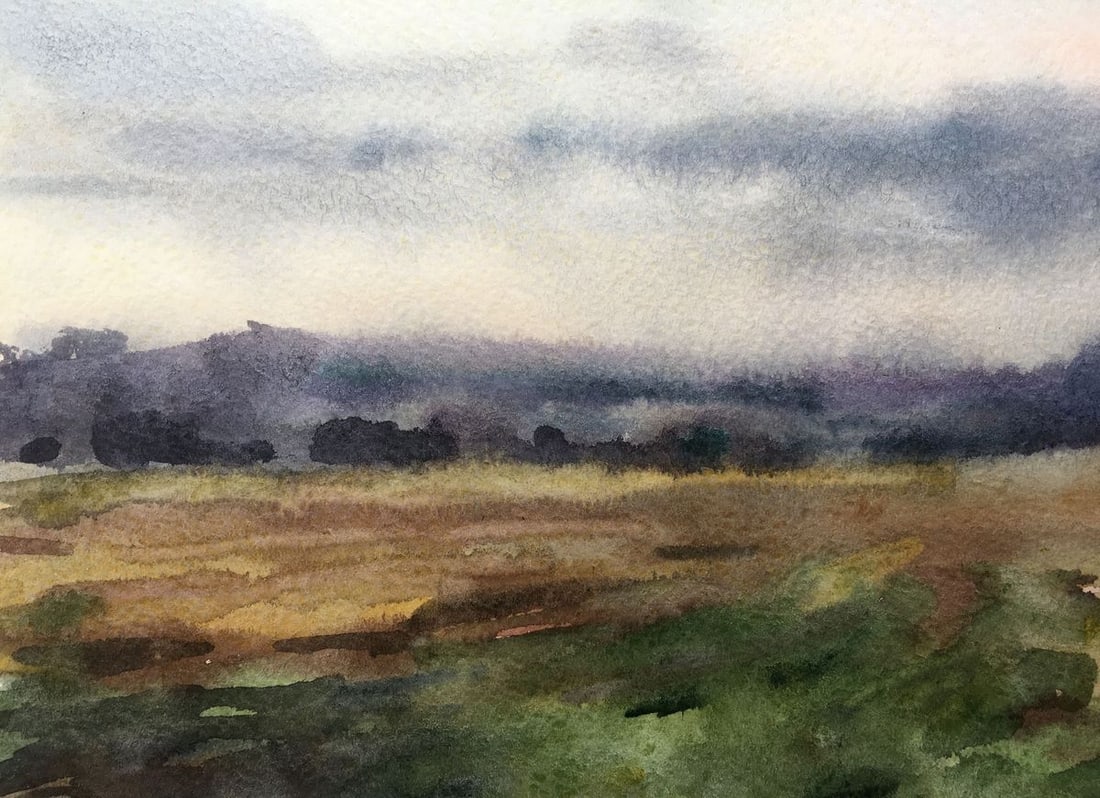 Watercolor painting In a field before a thunderstorm Viktor Mikhailichenko - 3