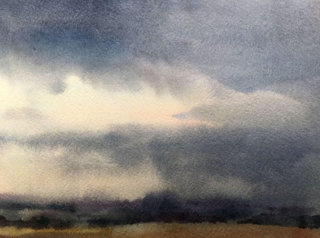 Watercolor painting In a field before a thunderstorm Viktor Mikhailichenko - 4