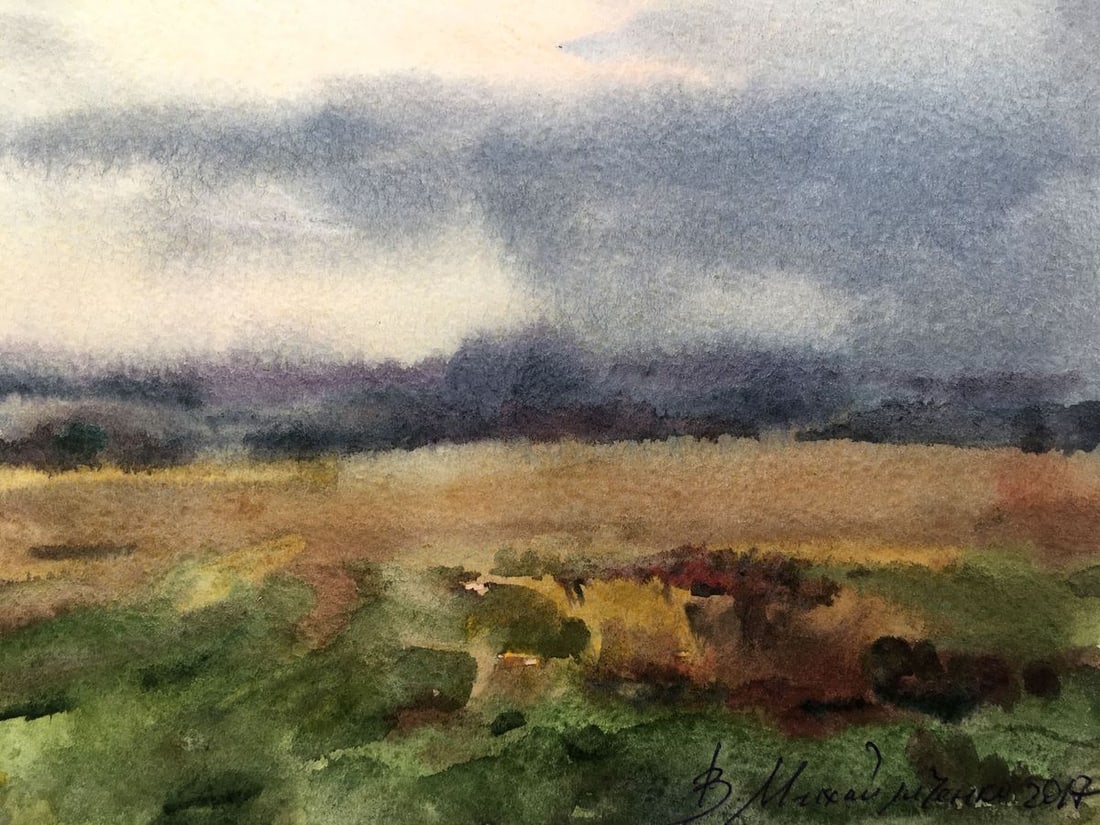 Watercolor painting In a field before a thunderstorm Viktor Mikhailichenko - 5