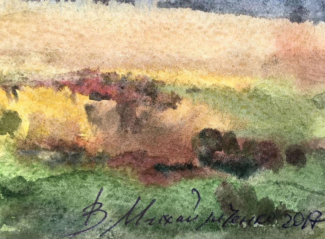 Watercolor painting In a field before a thunderstorm Viktor Mikhailichenko - 6