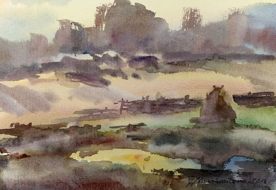 Watercolor painting Village edge Viktor Mikhailichenko: Title: Watercolor painting Village edge Viktor Mikhailichenko Description: No1380 *** ABOUT THIS PAINTING *** * TITLE: "Village edge" * ARTISTS: Viktor Mikhailichenko * SIZE: 13.5x18.5 cm/'5.31x7.28 i