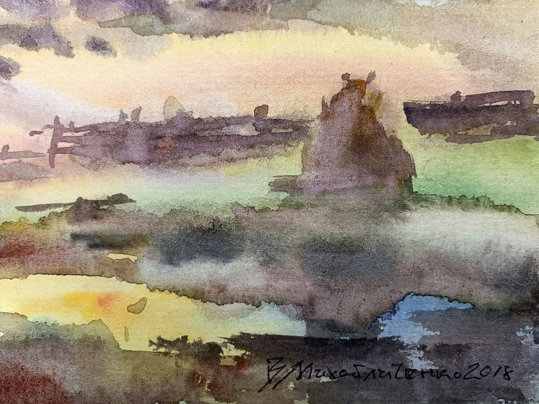 Watercolor painting Village edge Viktor Mikhailichenko - 5
