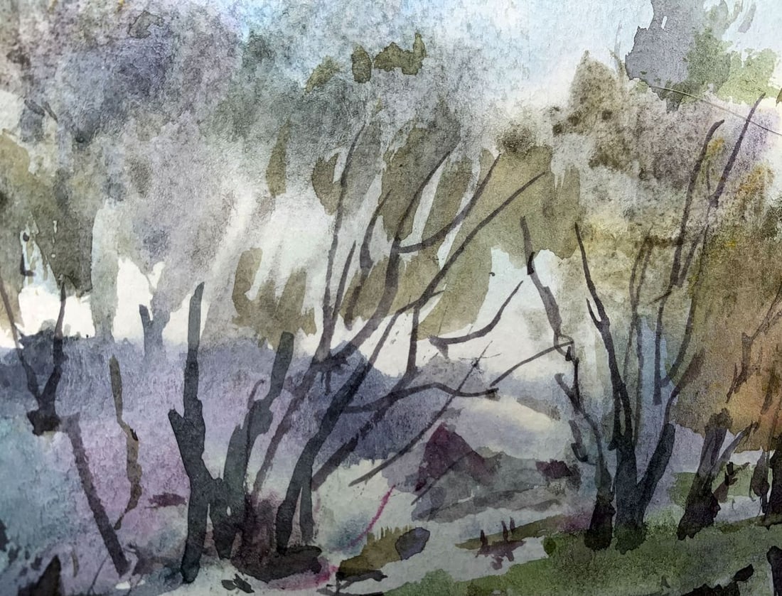Watercolor painting River in the forest Viktor Mikhailichenko - 2