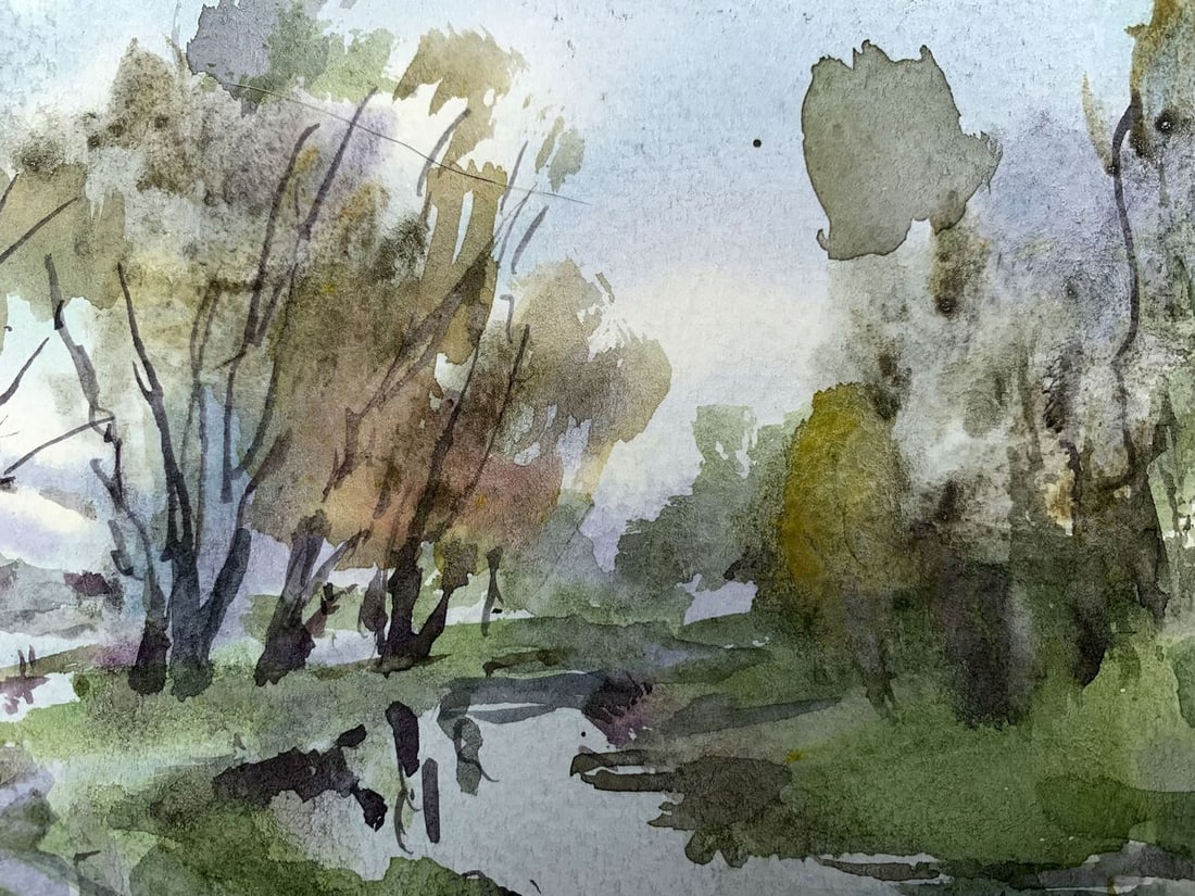 Watercolor painting River in the forest Viktor Mikhailichenko - 4