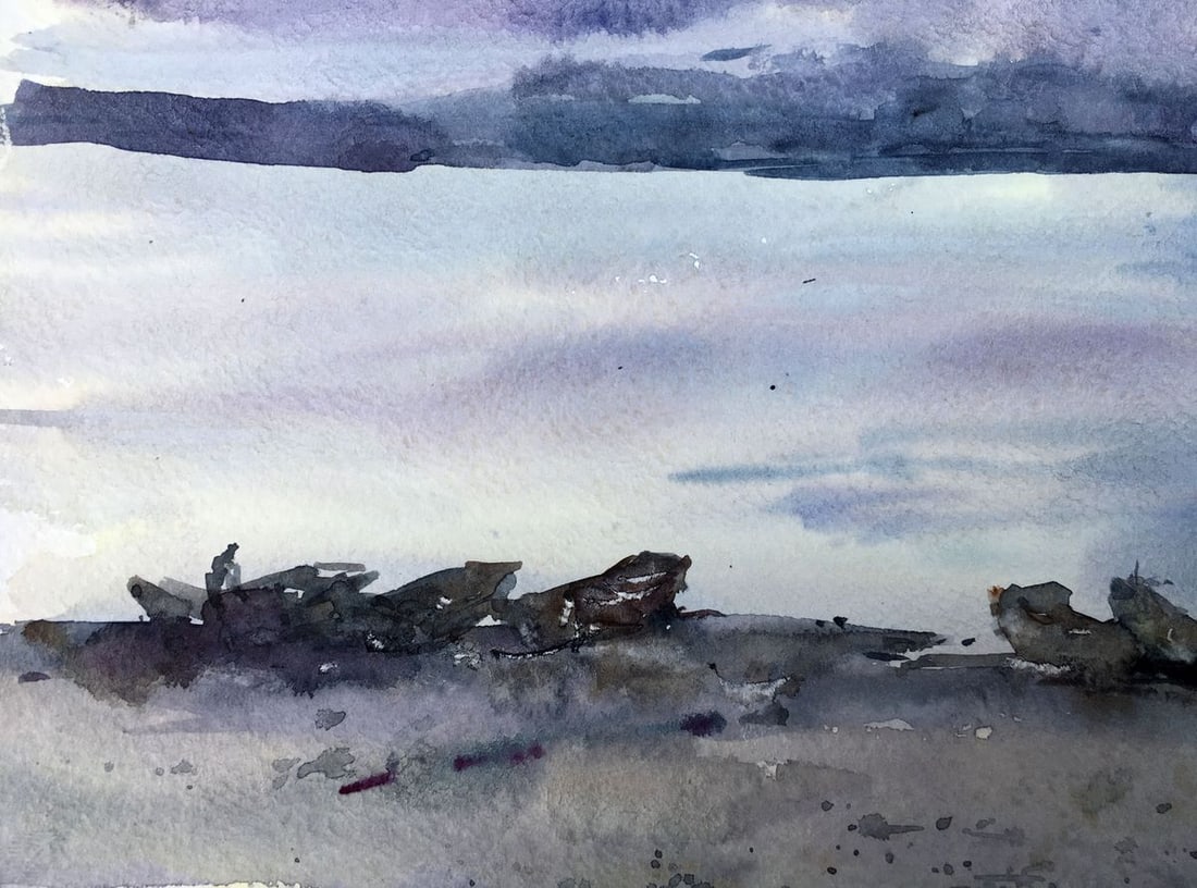 Watercolor painting Lonely shore Viktor Mikhailichenko - 3