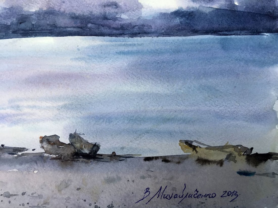 Watercolor painting Lonely shore Viktor Mikhailichenko - 5