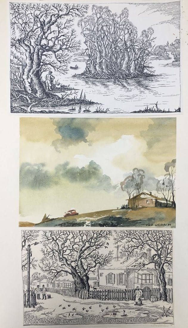 Pen and watercolor painting My hut is on the edge Alexander Arkadievich Litvinov (1 of 5)
