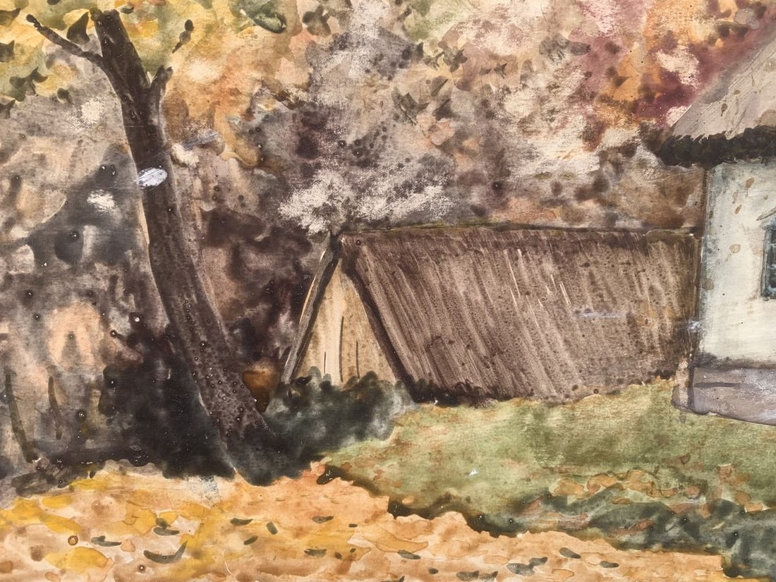 Watecolor painting Once in the village - 3