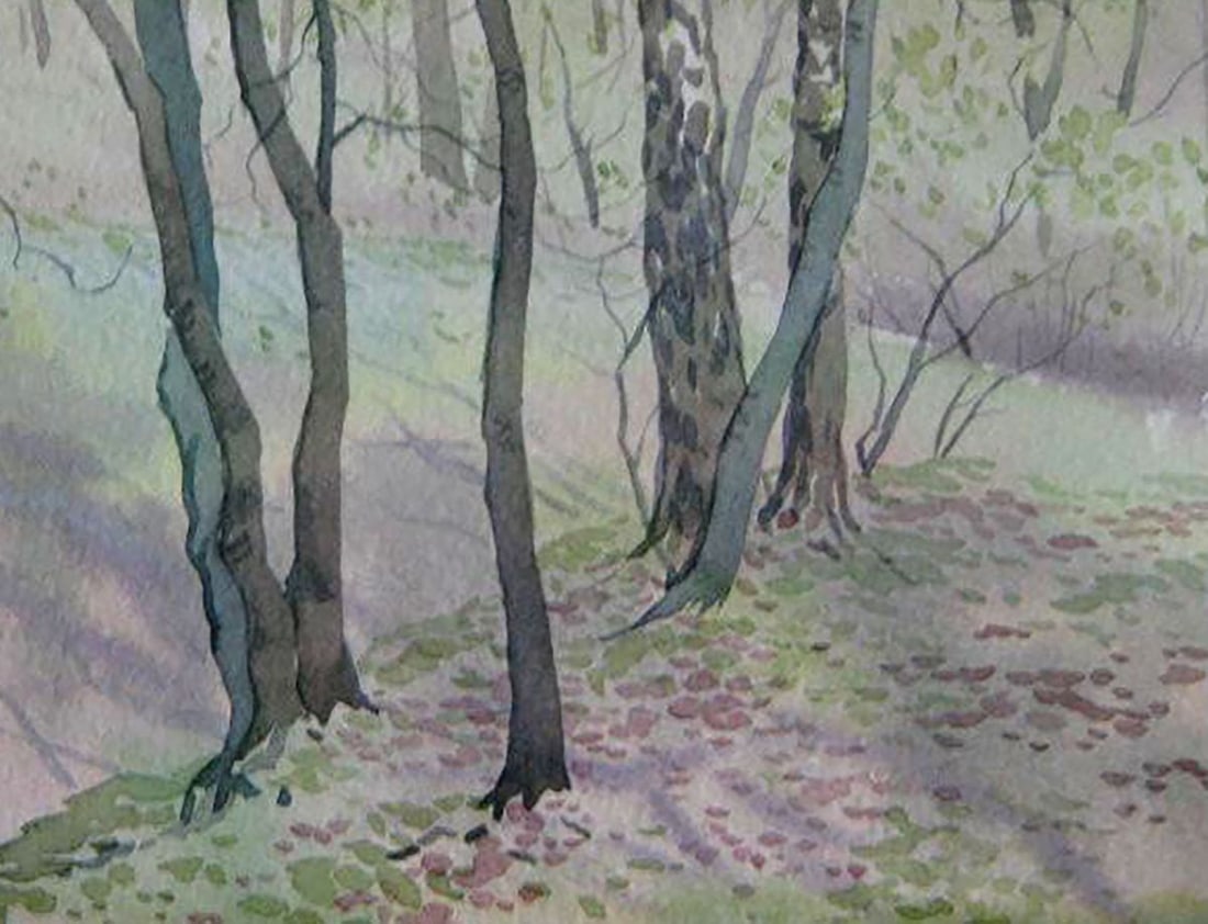Watercolor painting Forest sketch Kalebets Valery - 5