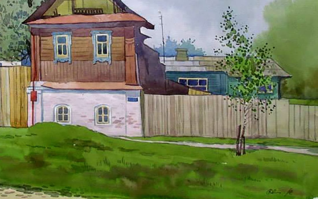 Watercolor painting Old house in the village Kalebets Valery - 5