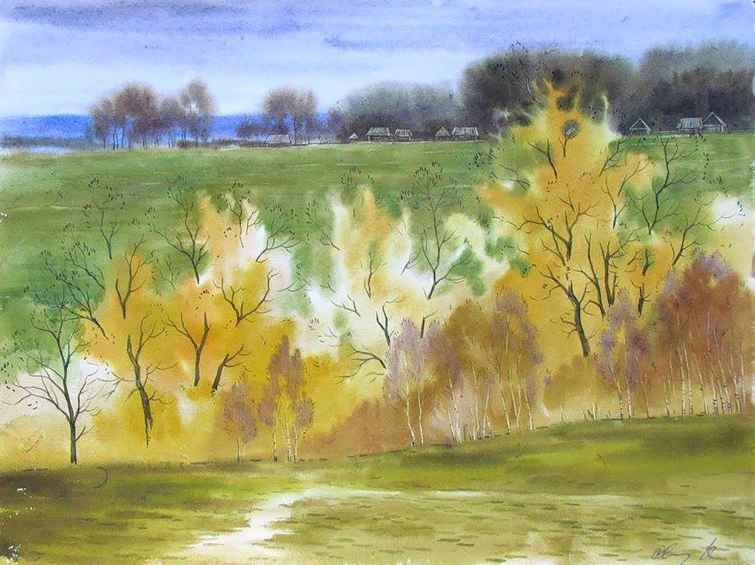Watercolor painting October Kalebets Valery: Title: Watercolor painting October Kalebets Valery Description: NoSav 140 *** ABOUT THIS PAINTING *** * TITLE: "October" * ARTISTS: Kalebets Valery * SIZE: 30x40 cm/'11.81x15.74 inches' * MEDIUM: wate