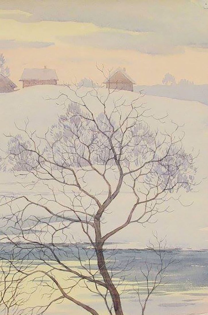 Watercolor painting February evening Kalebets Valery - 3