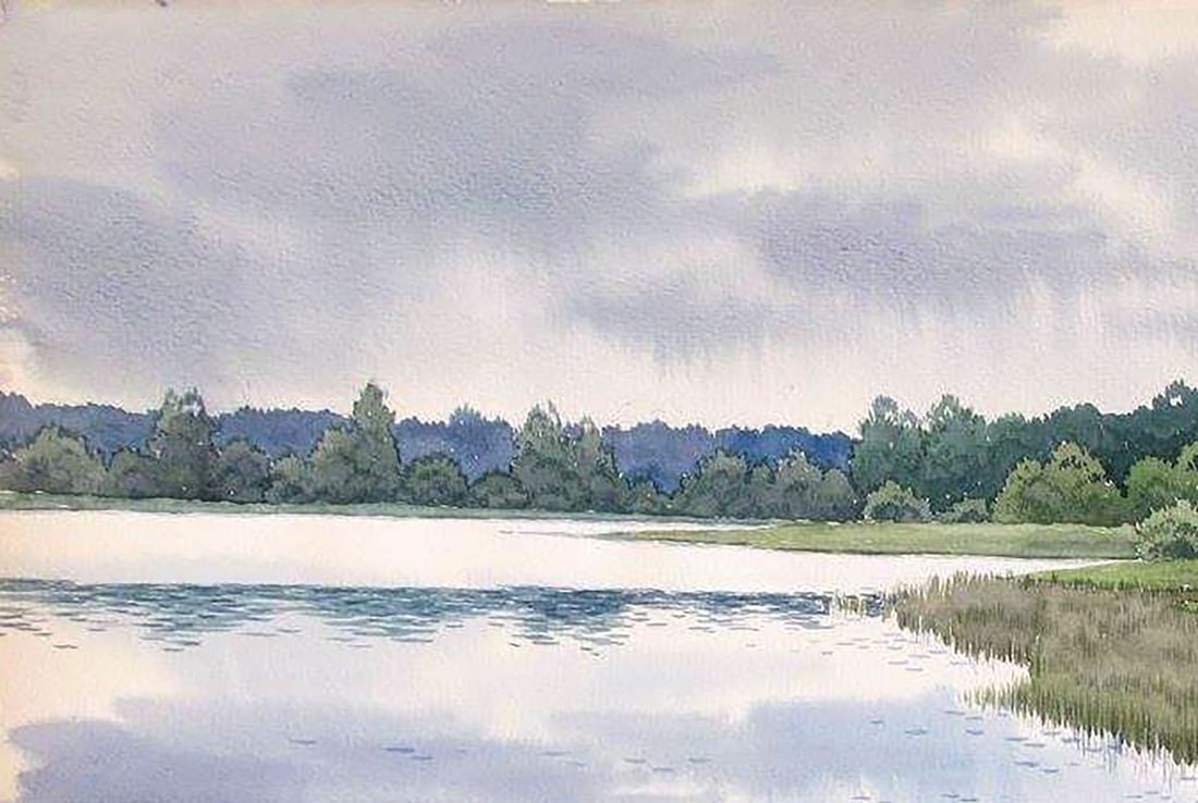 Watercolor painting Forest Lake Kalebets Valery - 2