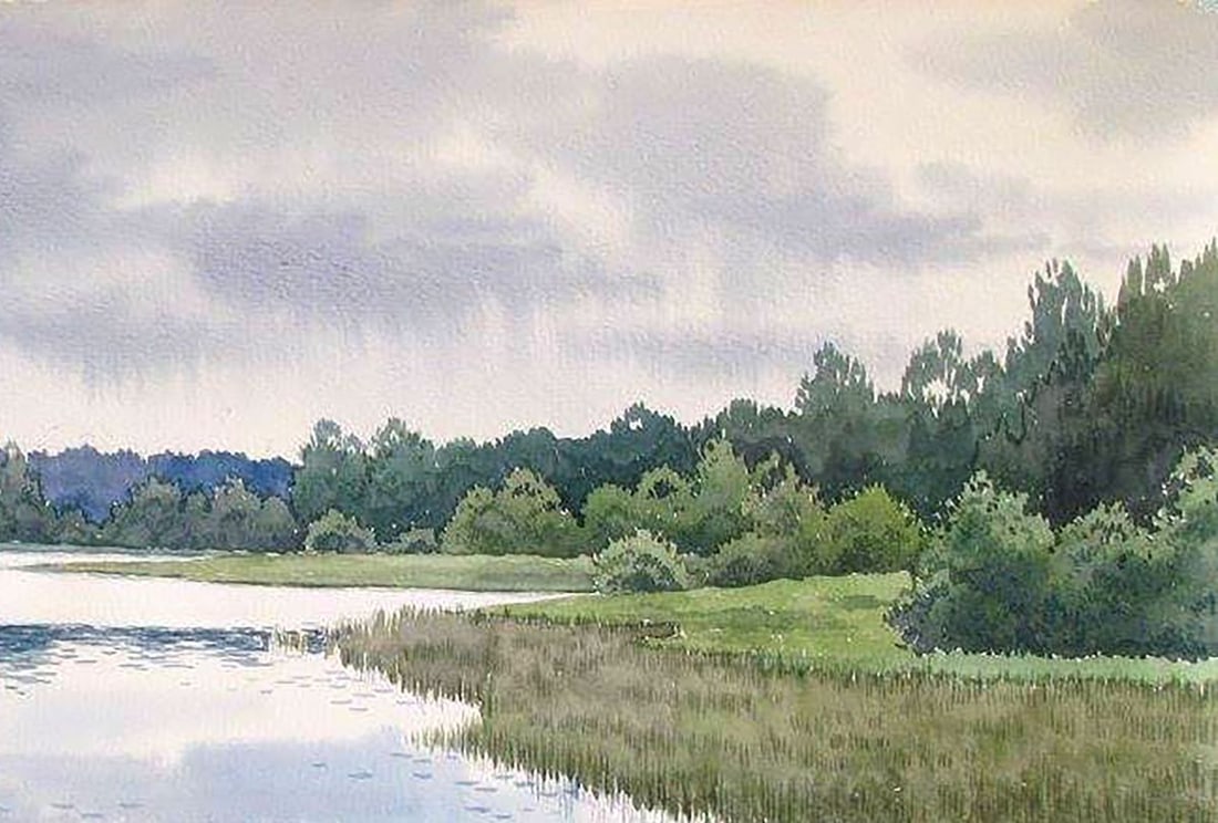 Watercolor painting Forest Lake Kalebets Valery - 3